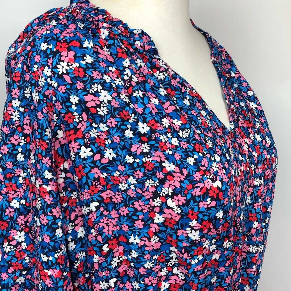 Draper James Floral Maxi Dress V-neck Multi Colored Floral Blue Pink Ruffle 2X